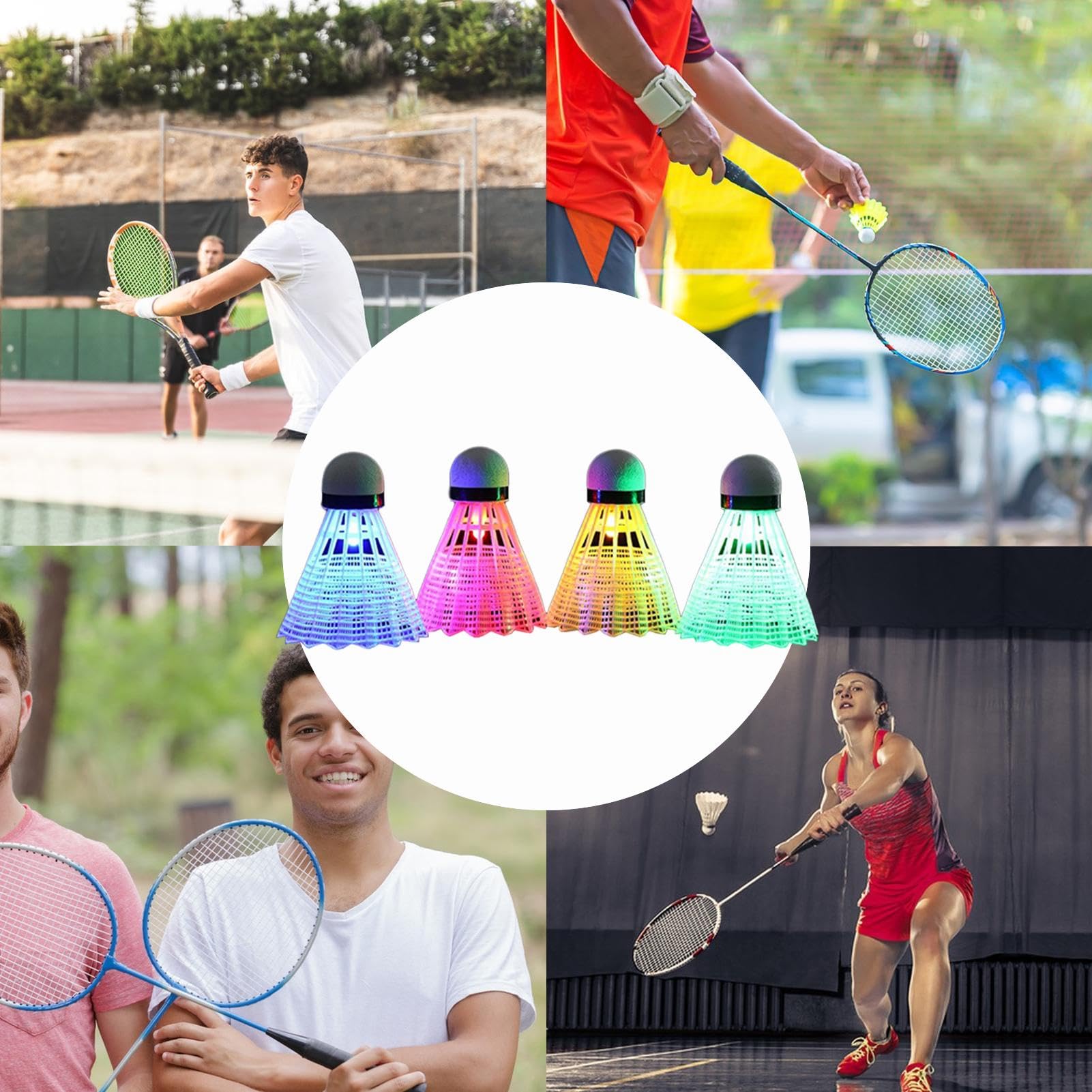 Lot De 4 Volants De Badminton LED – Lumineux, En Nylon Robuste, Avec Lumières Colorées Qui Clignotent – Parfait Pour Jouer En Intérieur Ou En Soirée