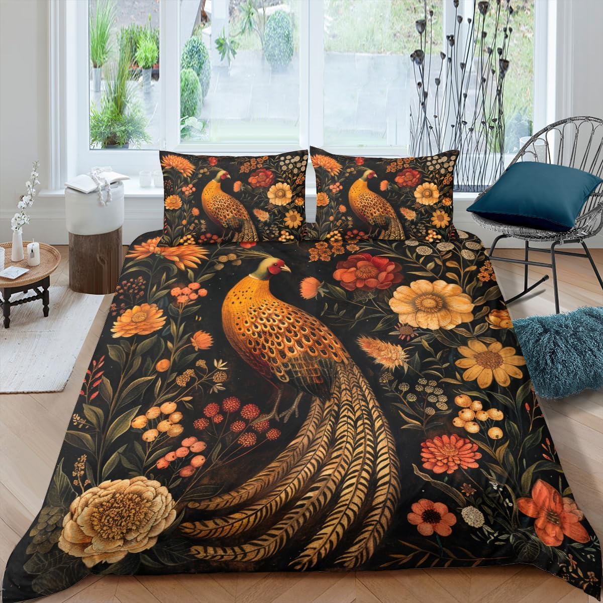 Housse de couette oiseaux douce en microfibre parure de lit confortable