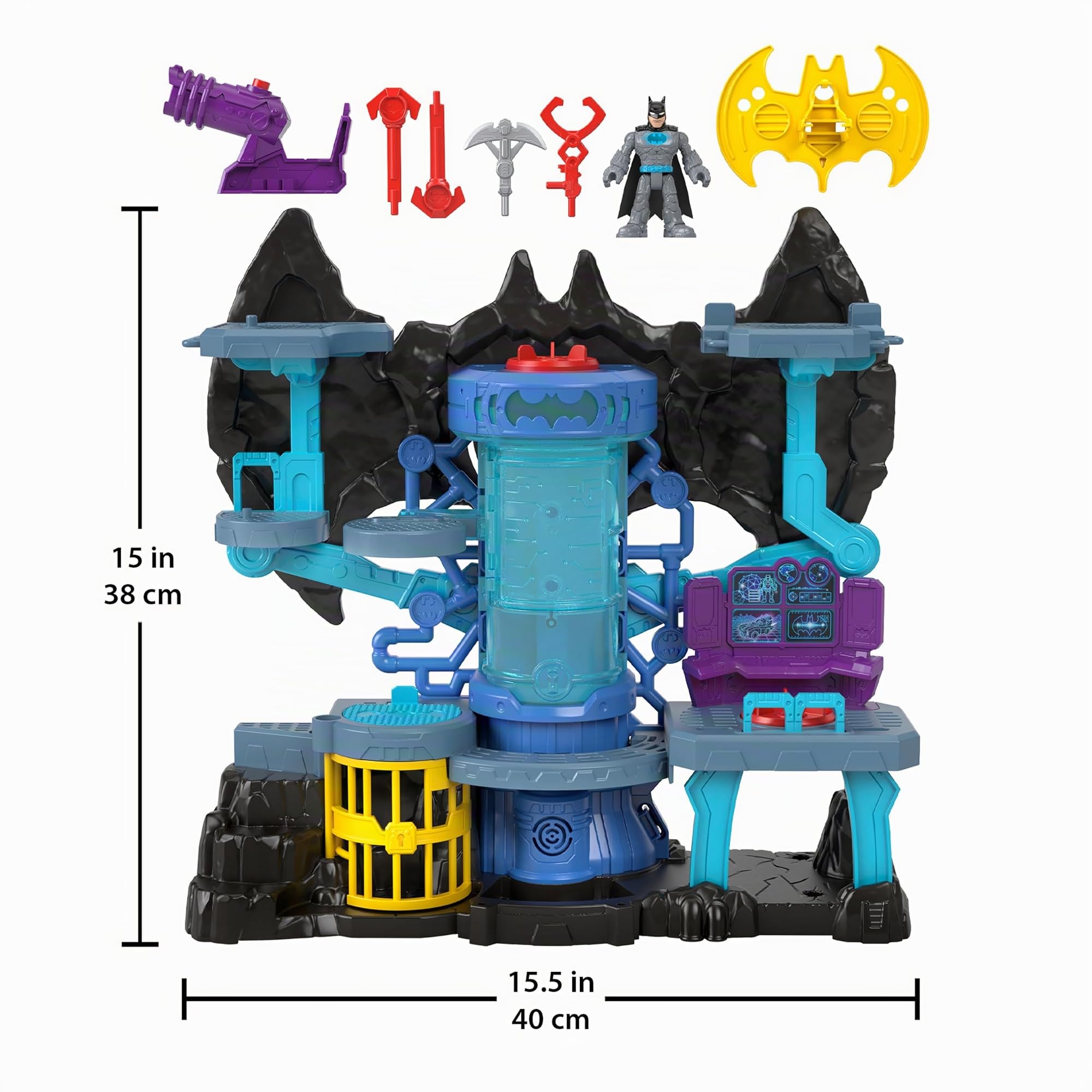 Fisher-Price Imaginext DC Batcueva Bat Tech Casa de Juguete con Luces y Sonidos para Figuras, Incluye 1 muñeco de Batman (Mattel GYV24)