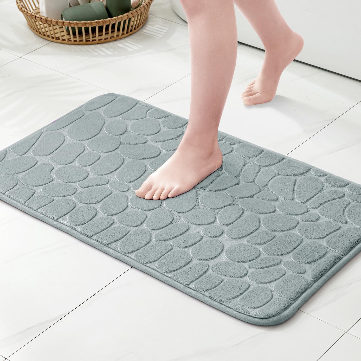Tapis de bain long en mousse à mémoire - YSTP - Gris - Absorbant l'eau