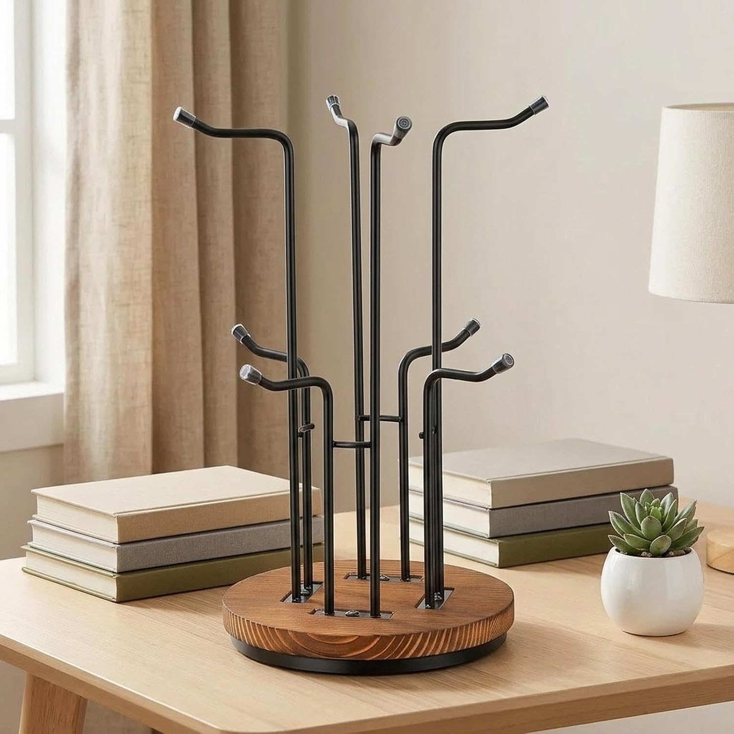 Coffee Mug Holder Mug Rack Stand Tree Rotated Hooks Wooden Cup Holder Anti Slip Stable Base Suitable for Birthday Gift Home Storage, 8 Hooks