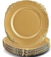 Vista 1 de Okllen 12 Pack Gold Charger Plates, 13" Round Charger Plates with Embossed Rim, Decorative Dinner Charger Serving Plates for Catering, Wedding