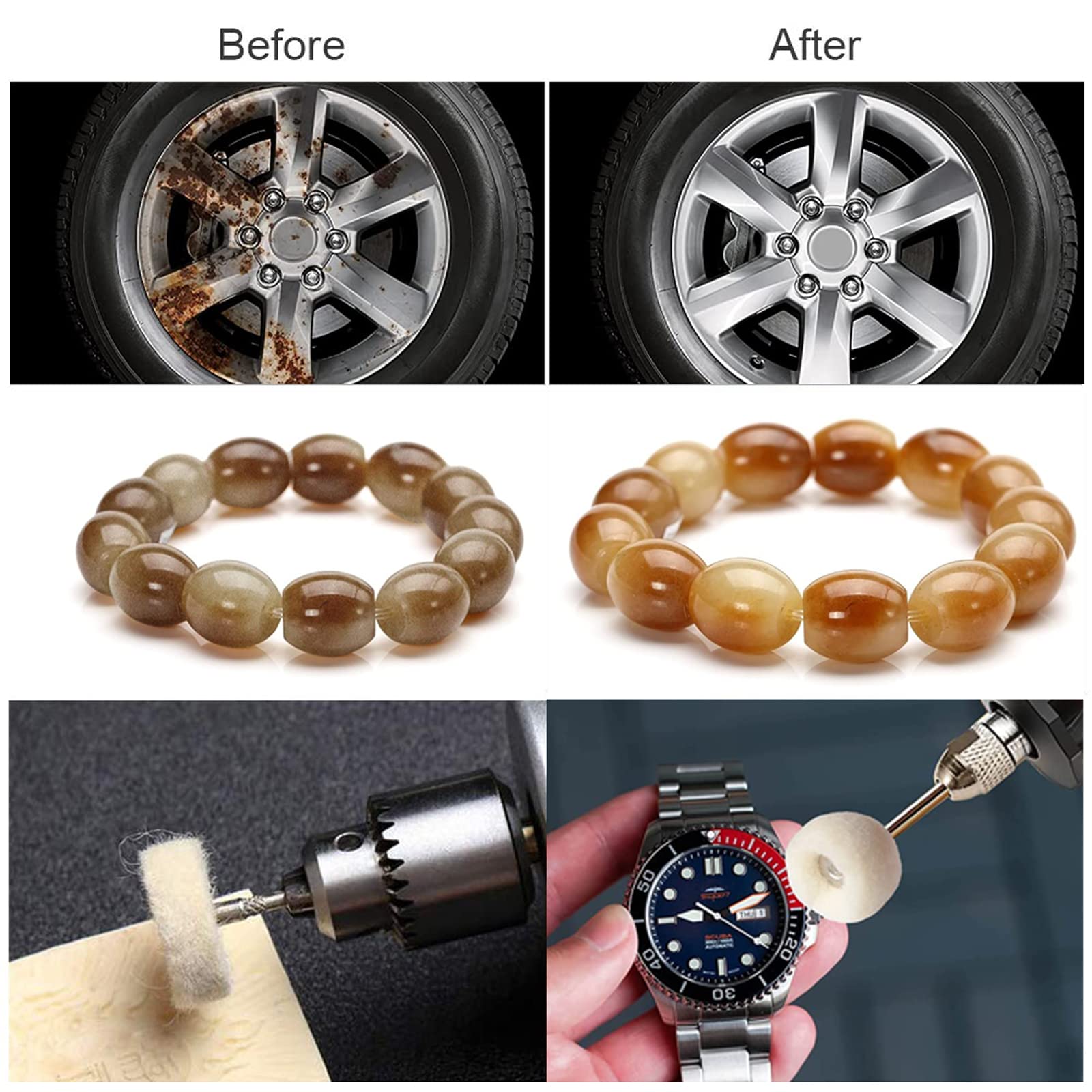 Ruedas de Pulido, 20 Piezas 25mm Herramienta de Pulido de Fieltro, Almohadilla de Pulido de Fieltro de Lana, con Mango de 3mm para Dremel, Joyería de Pulido Fino, Relojes