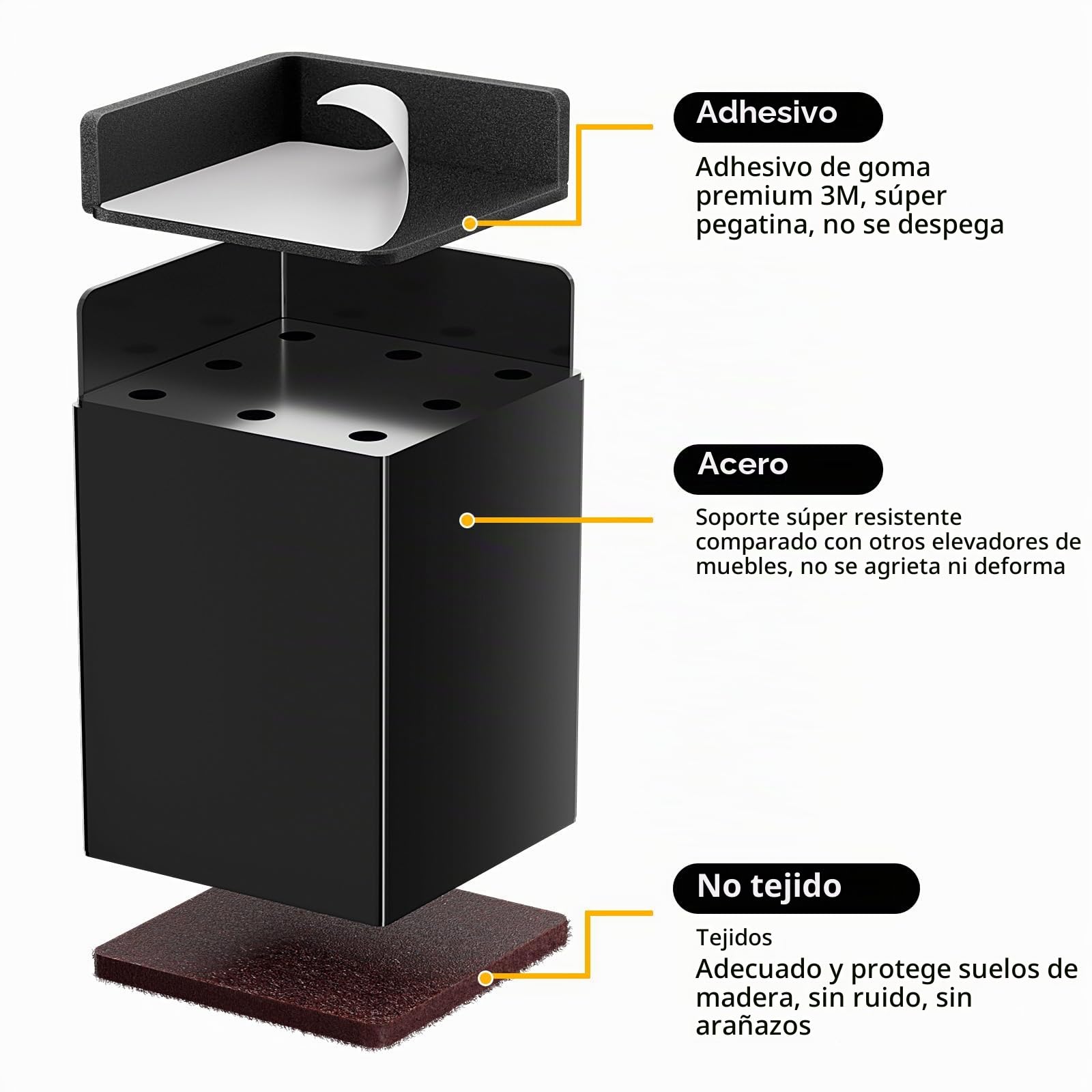 Elevador de muebles de 4 pulgadas, 10 cm, de acero al carbono, autoadhesivo, elevador de muebles, altura de mesa, elevador de silla, 8 cm de diámetro, cada pie de elefante rodamiento 2500 PFD