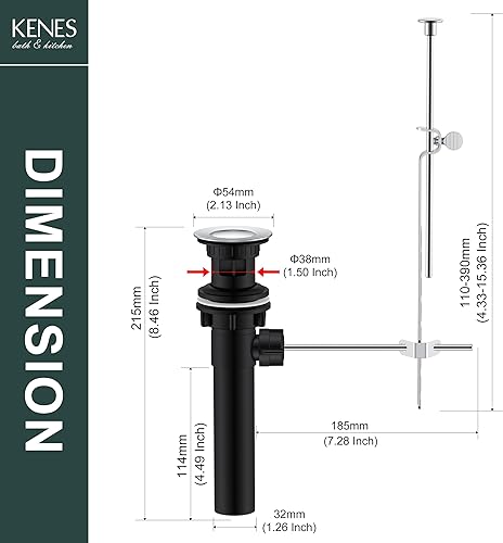 Miniatura 114 de KENES Desagüe desplegable de bronce aceitado para lavabo, tapón de drenaje para lavabo, montaje de drenaje de fregadero sin desbordamiento, anti