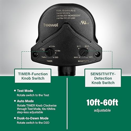 Miniatura 9 de Detector de movimiento de repuesto de 240 grados, tiempo ajustable y sensibilidad de detección de hasta 60 pies, 3 modos de trabajo, sensor de