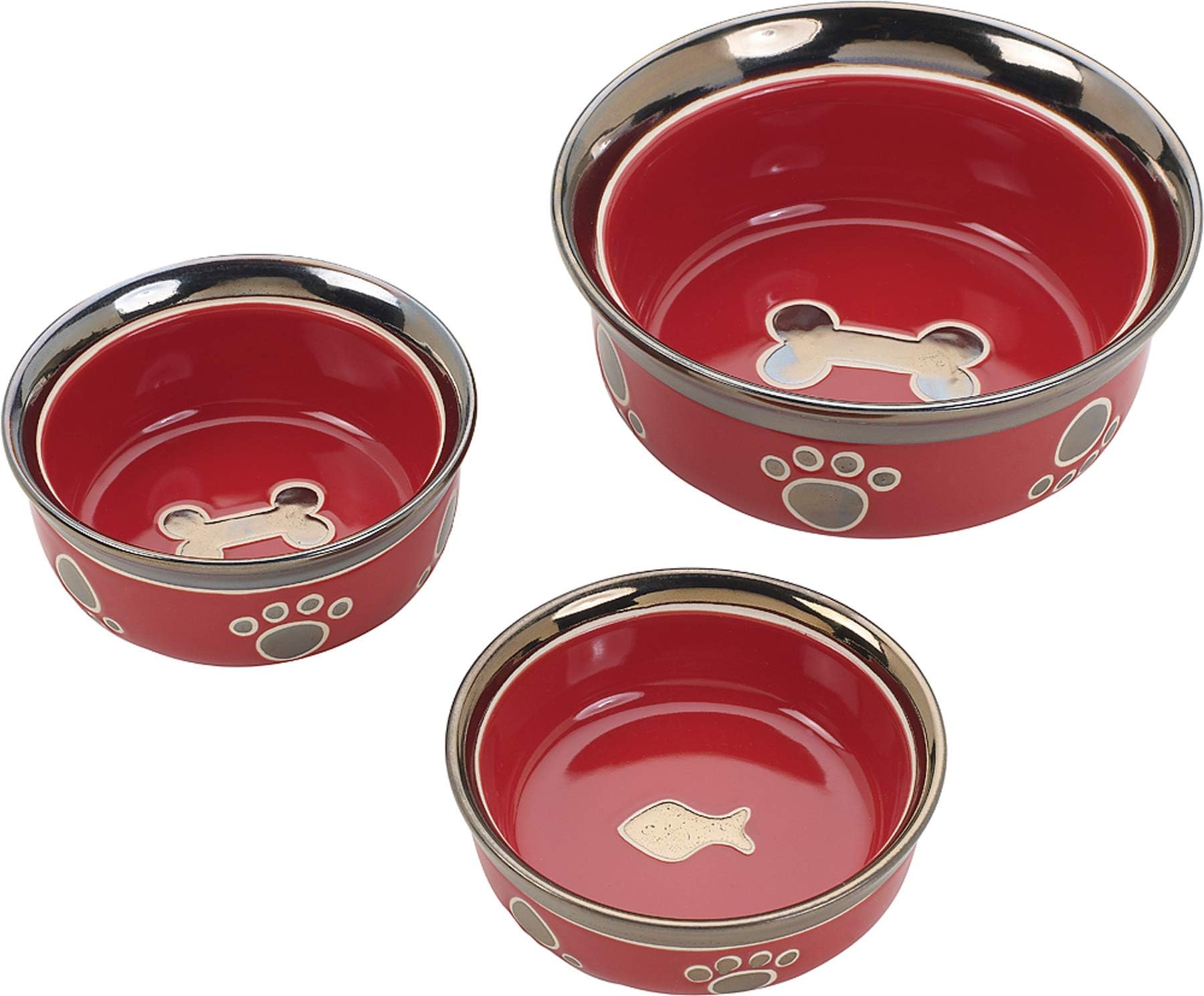 Ethical Stoneware Dish 6887 Ritz Copper Rim Dog Dish Red, 5 Inch