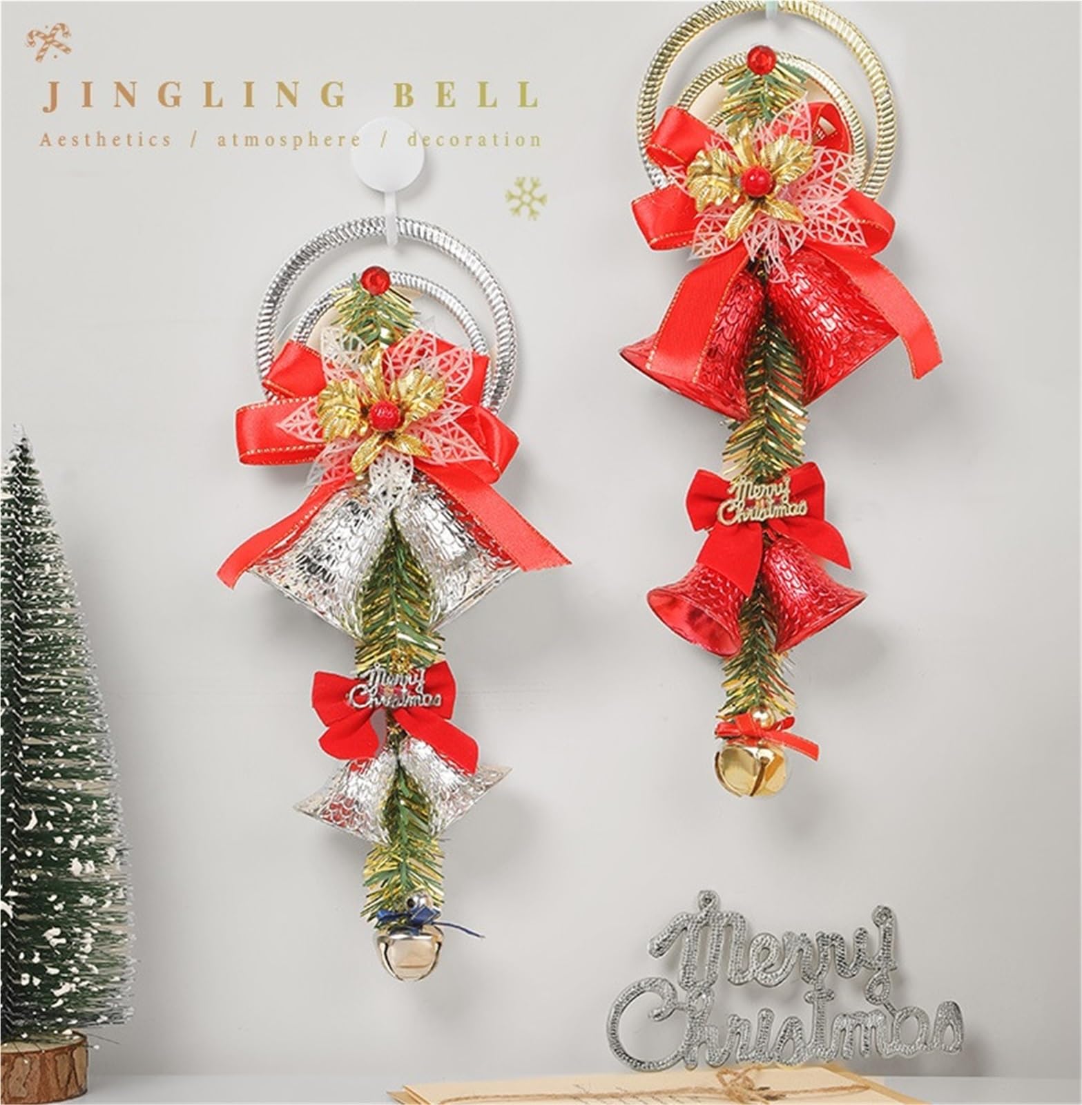 Campanelle Natale Campane Sospese con Decorazione for Ornamento Natalizio da 2 Pezzi Fiocco for L'anniversario di Natale Decorazioni(Rot)