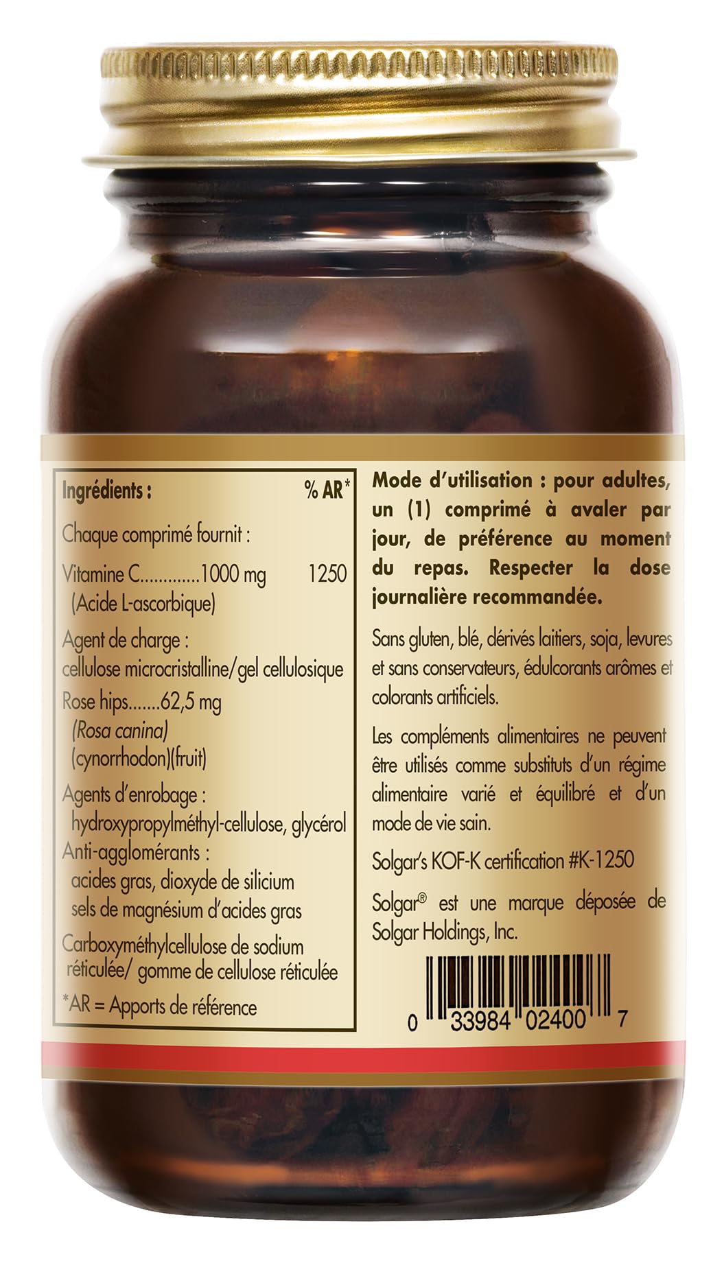 Solgar Vitamine C 1000 mg avec Rose Hips - Défenses naturelles - Système immunitaire - Vitalité et énergie - Immunité - Complément Alimentaire - Flacon de 100 comprimés