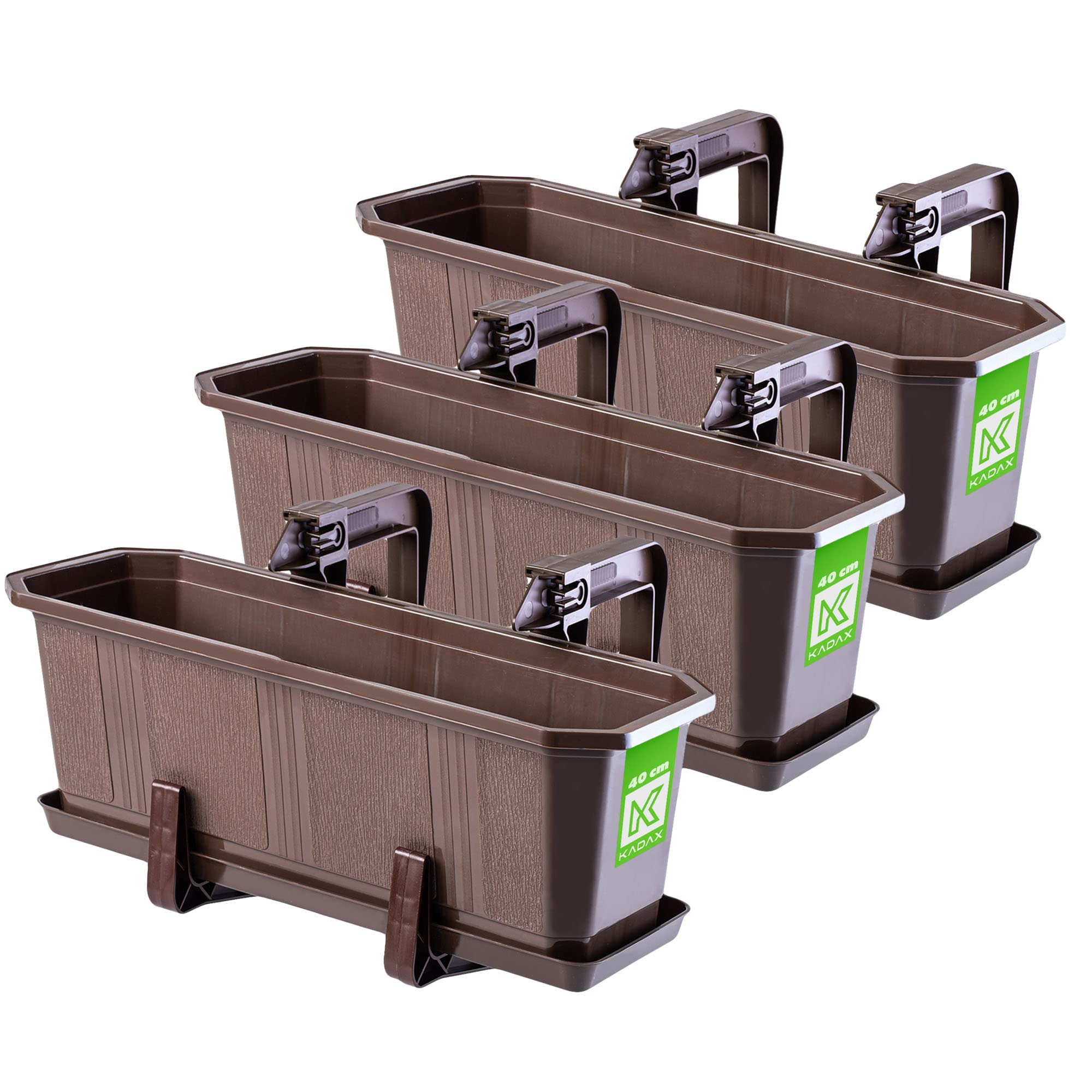 KADAX Blumenkasten-Set, Balkonkasten aus Kunststoff, Pflanzkasten für Blumen und Kräuter, Widerstandsfähiger Balkontopf, Pflanzkübel für Balkon
