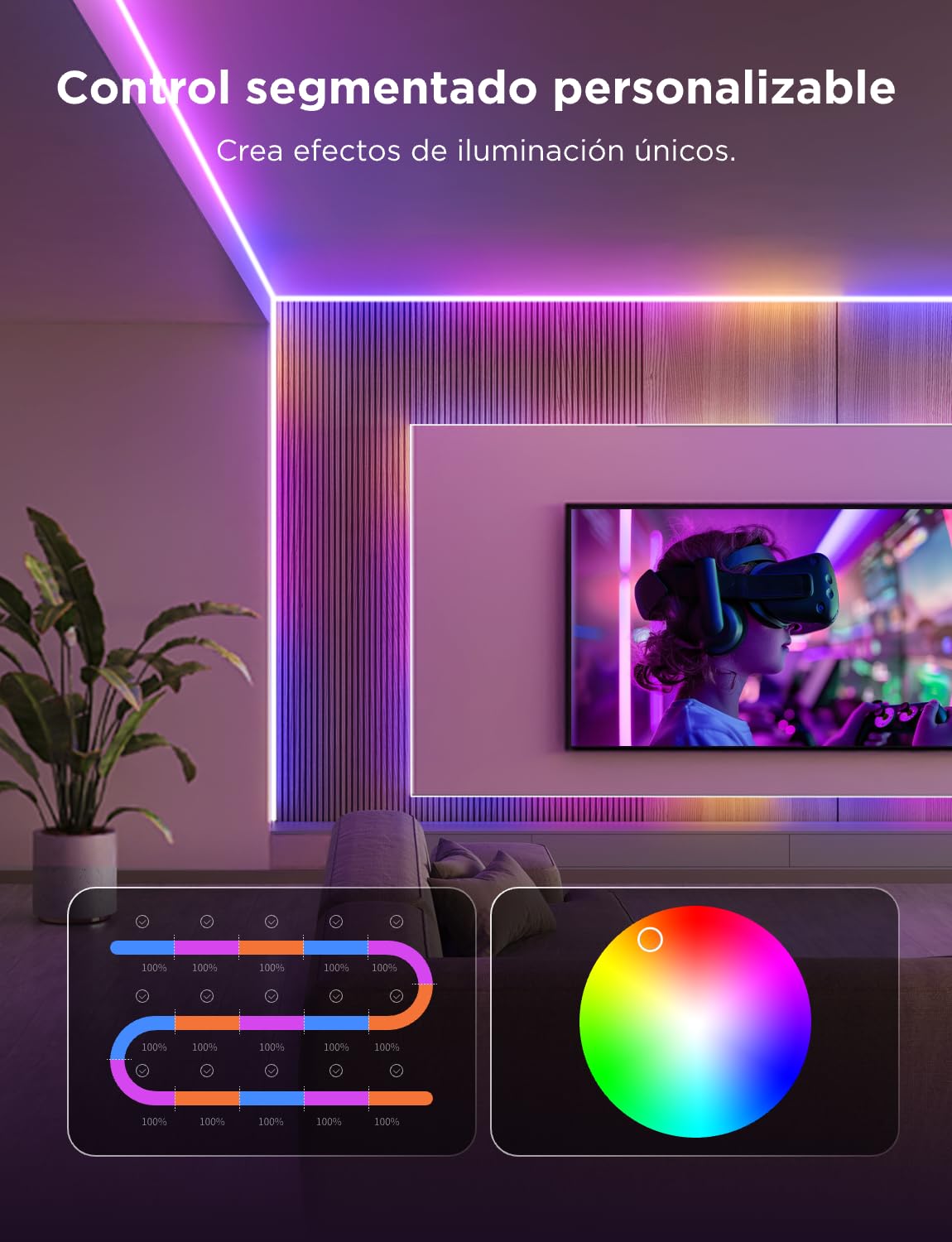 Govee COB Tira de Luces LED Pro 3m, Tira LED Inteligente Compatible con Alexa, Google Assistant y Matter, RGBICW Strip Light con Blanca Cálida, Cambia de Color, Luces para Dormitorio, Gabinete, Fiesta