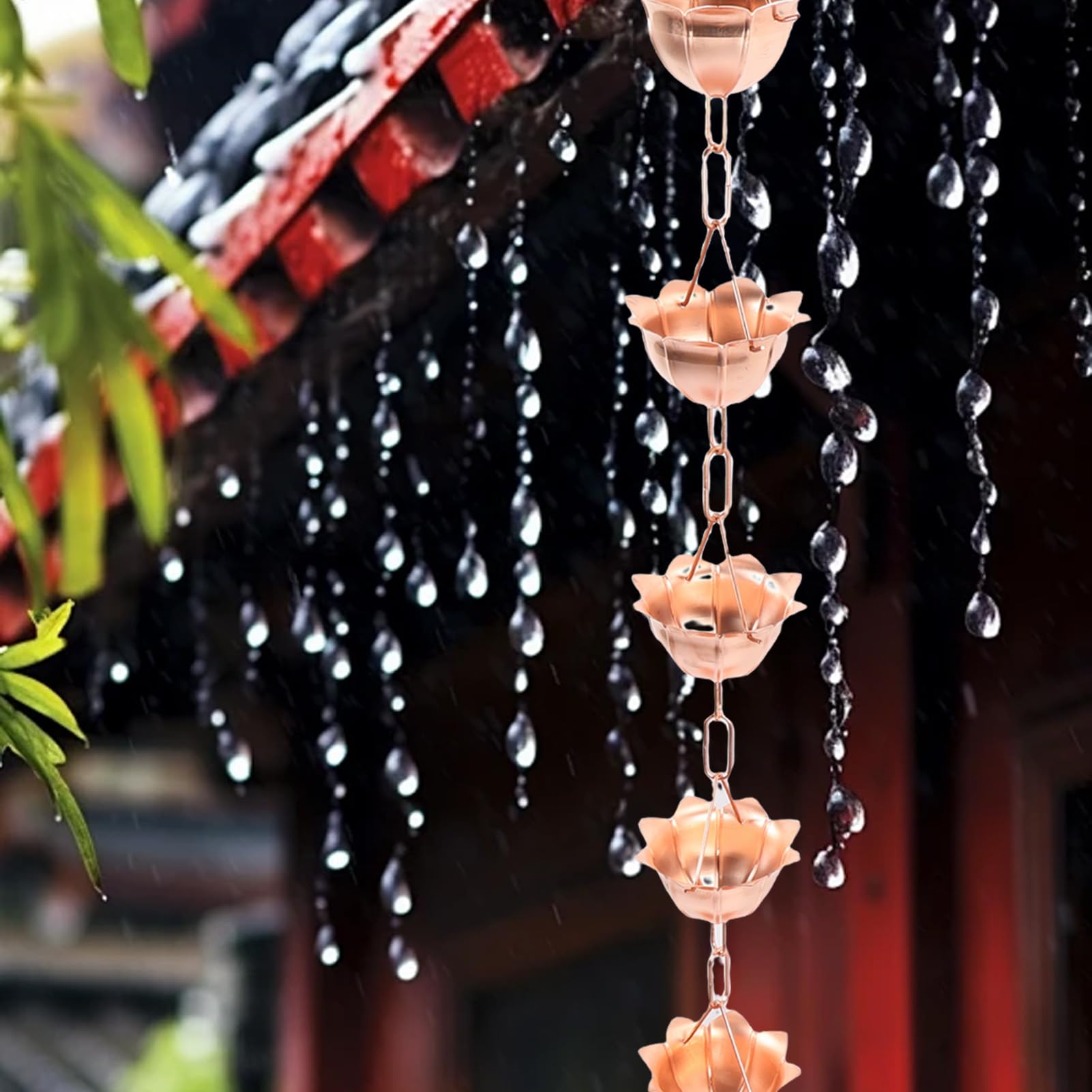 Chaîne de Pluie Suspendue, Chaîne de Recettes de Pluie en Cuivre (en Forme de pétale)