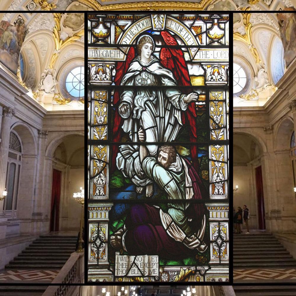 Acmore Privacy Window Film Church Stained Glass Static Cling Decorative Film Glue Free Stickers for Home/Office W17.7 x H33.4(45x85cm)
