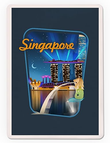 Miniatura 3 de Lantern Press Singapur, Retro Skyline, Contour (52 cartas de juego, baraja de cartas de tamaño póquer con Jokers)