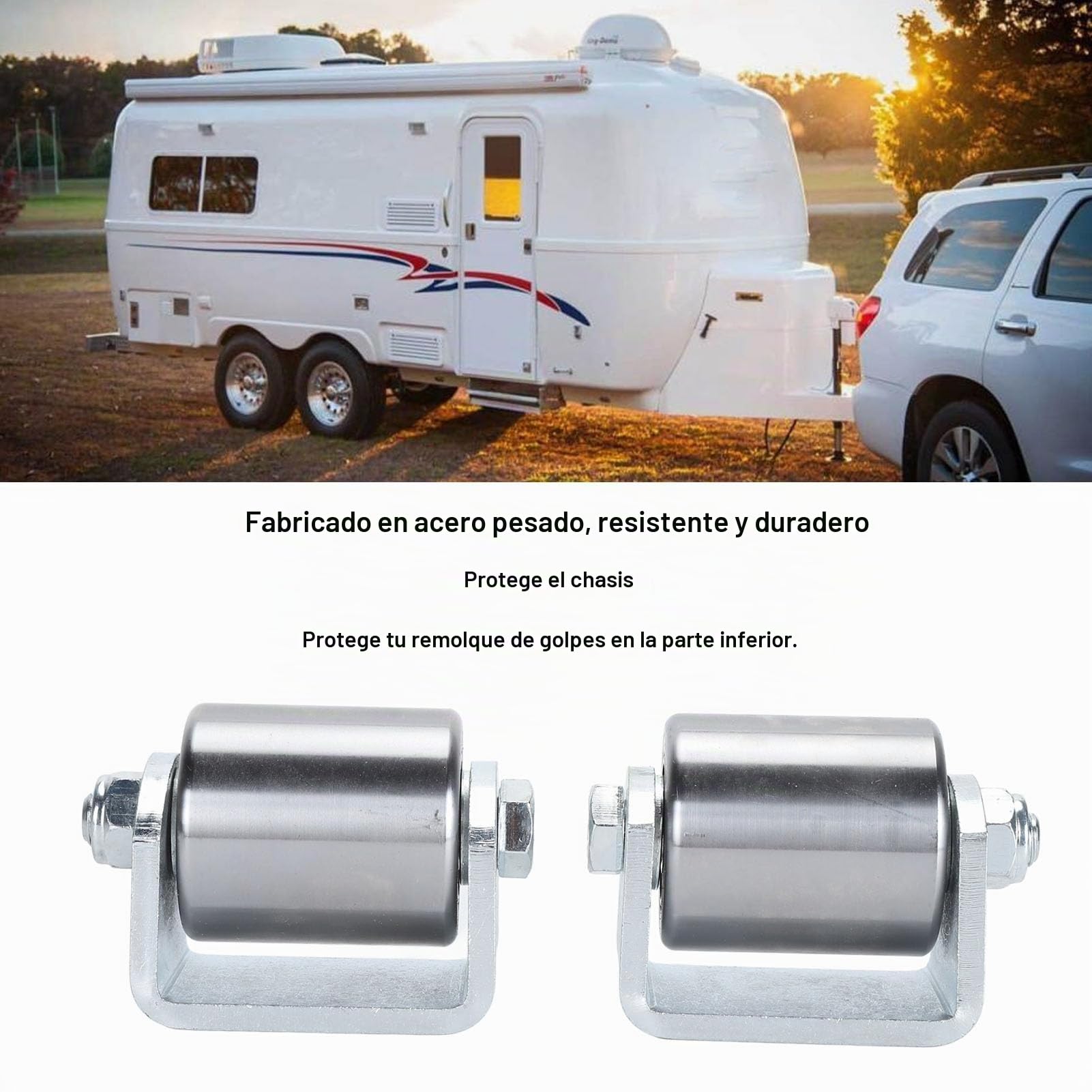 Rodillos de remolque de acero y ruedas de defensa para autocaravanas - Soldadura pesada 2pc sobre protección del chasis, 2 rodillos para remolques bajos