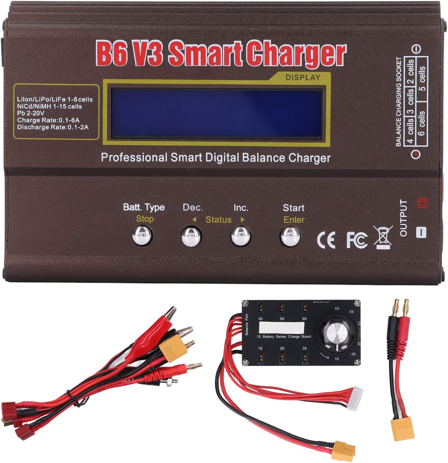 Series Charging Board with Automatic Identification and Digital Display - Smart Balance Charger for 2S to 6S Batteries - AC 100-240V for Industrial Electronics.