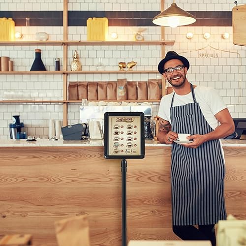 Miniatura 7 de Newzueby Soporte de pedestal ajustable para cartel o pizarra de tiza de 8.5 x 11 pulgadas, marco abierto a presión, rotación de 360, soportes para