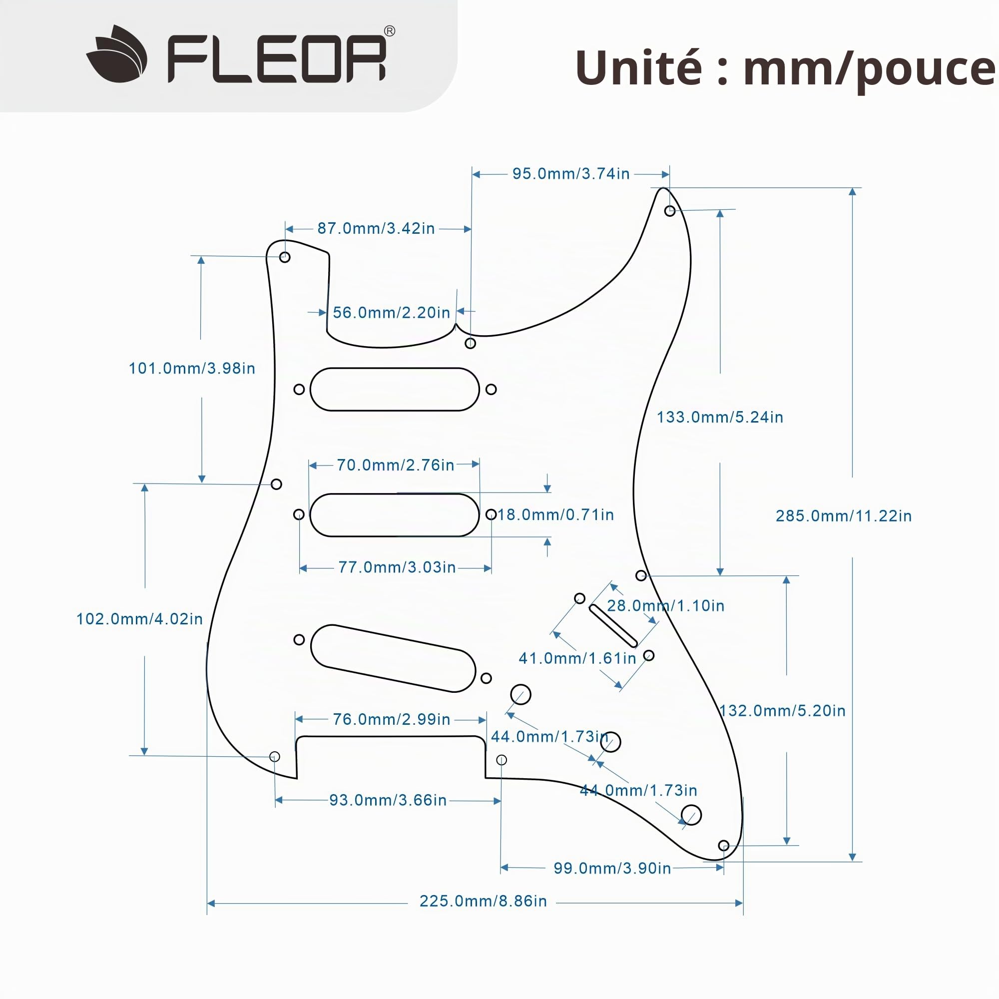 FLEOR Set de 8 trous SSS Pickguard et plaque arrière de guitare avec vis pour remplacement de pièces de guitare Vintage ST Style, crème 3 plis