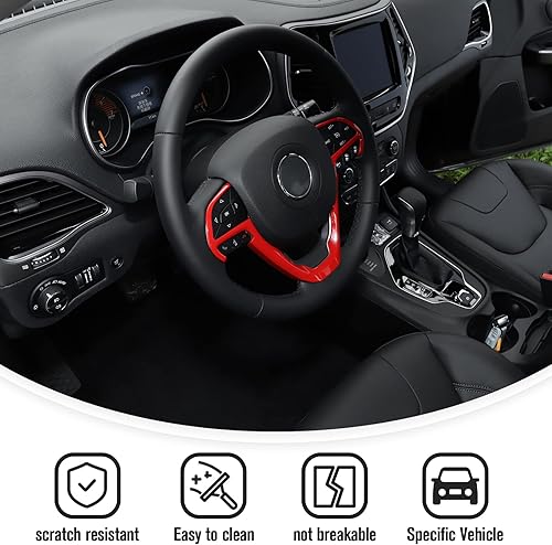 Miniatura 3 de JeCar Kit de moldura de volante para Jeep Grand Cherokee y Jeep Cherokee 2014-2020, color rojo