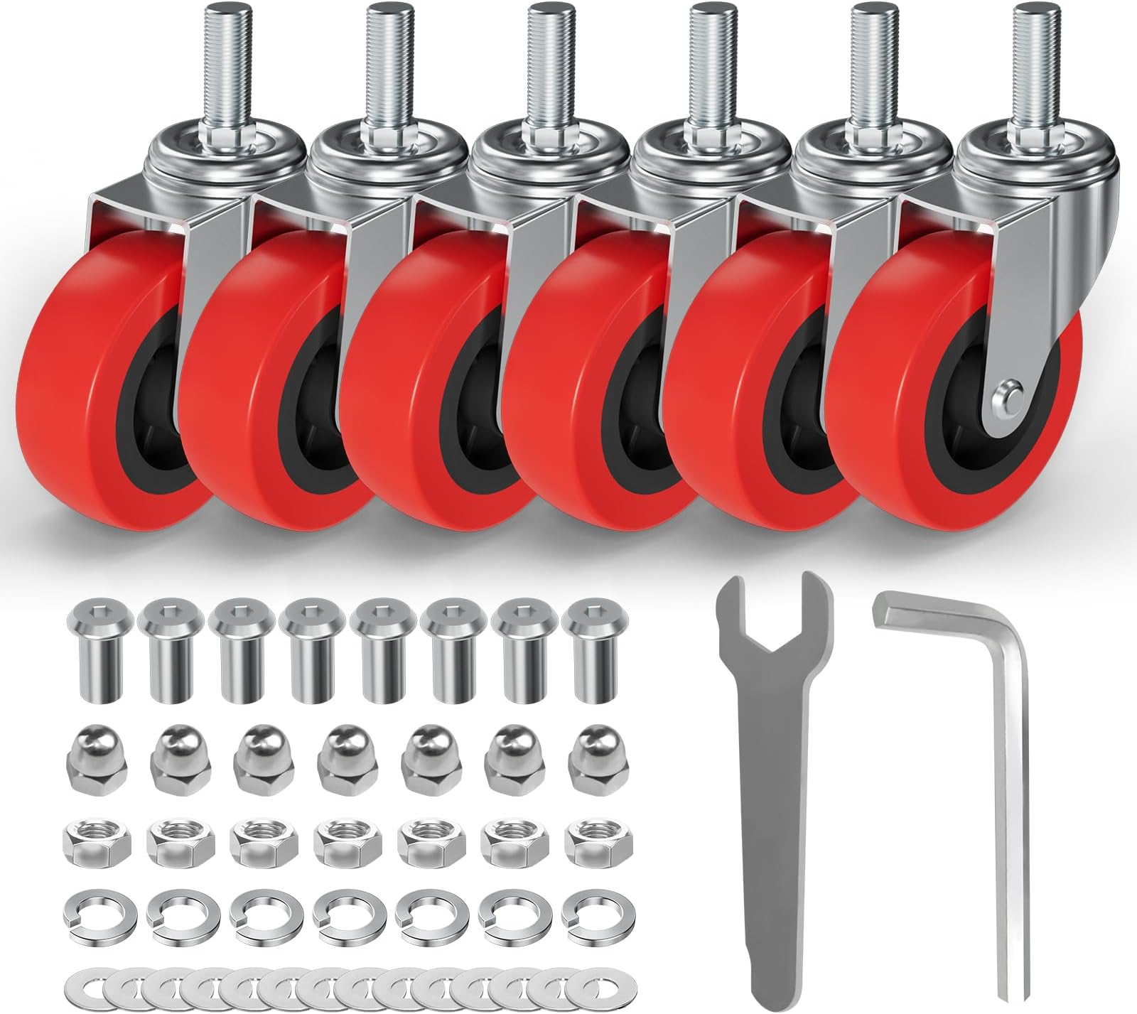 MySit 6 Pack Creeper Wheels 2.5 Inch Heavy Duty Swivel Caster Wheel Creeper Service Cart Stool Post Mount, M10 (Around 3/8") x 1" Metric Threaded Stem Casters Wheels Replacement