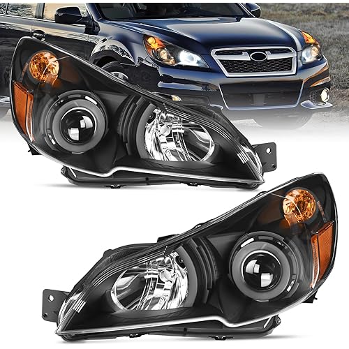 Nilight Headlight Assembly Compatible with 2010 2011 2012 2013 2014 Subaru Legacy/Outback Black Housing Amber Reflector Clear Lens Headlights Replacement Driver and Passenger Side, 2 Years Warranty