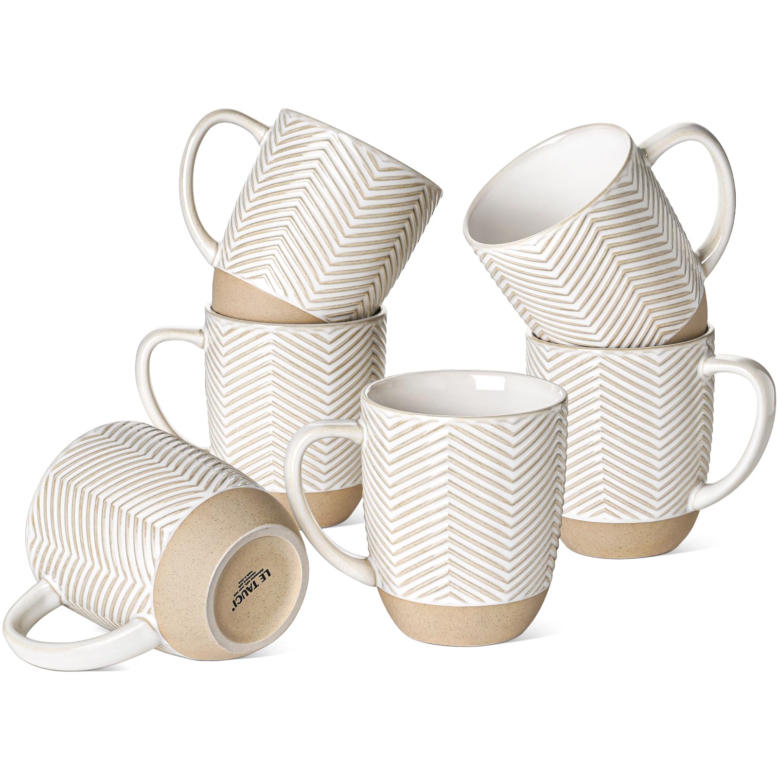Coffee Mugs Set of 6, Ceramic Mug Set 16 oz, Embossment Cups for Latte, Hot Tea, Cappucci…