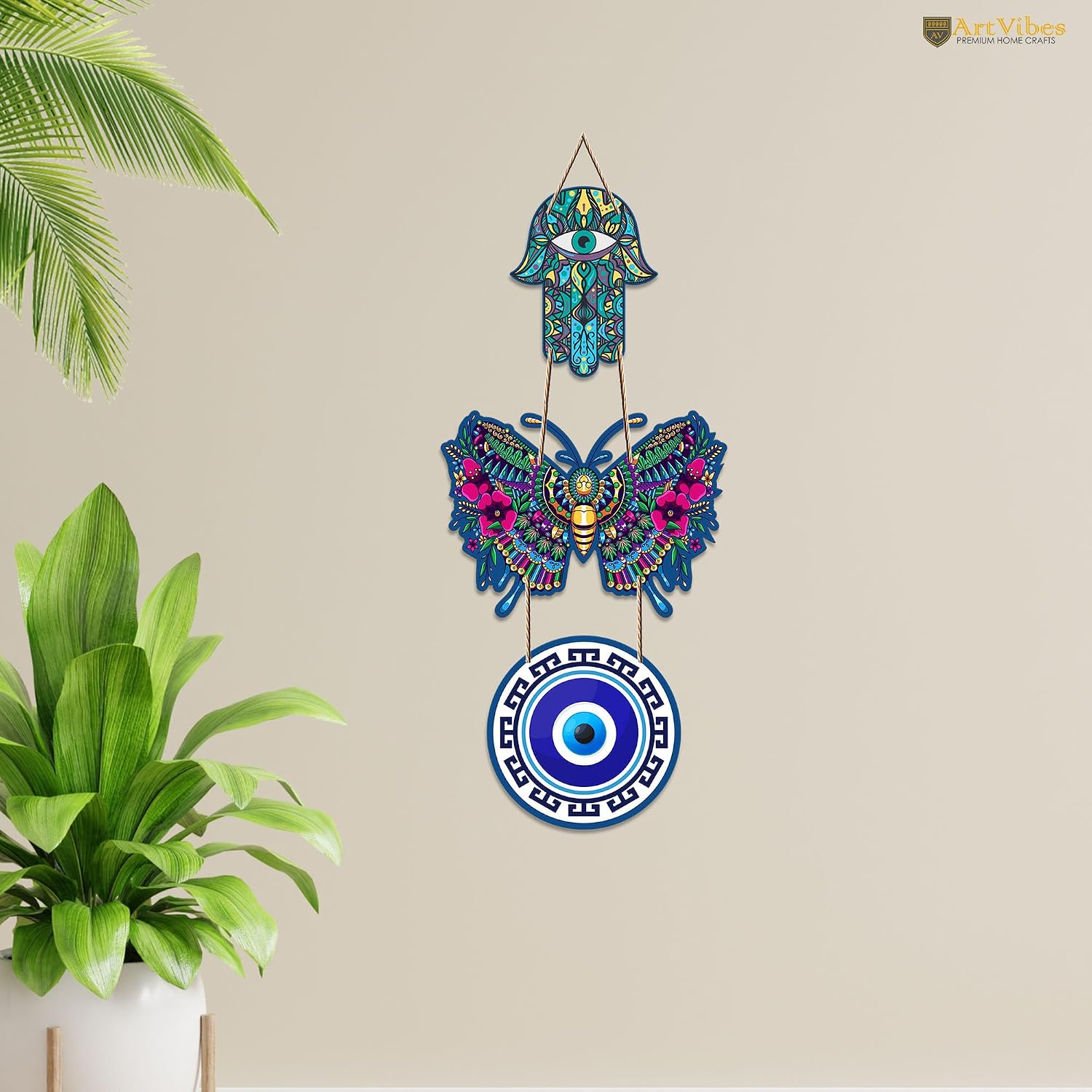 Artvibes Beautiful Butterfly Luck Prosperity Wooden Wall Hanging For Luck Properity For Home Decoration | Spiritual Decor Items | Wall Illustrations | Ethnic Wall Decor | Wall Art Print (WH_8503N) image 3