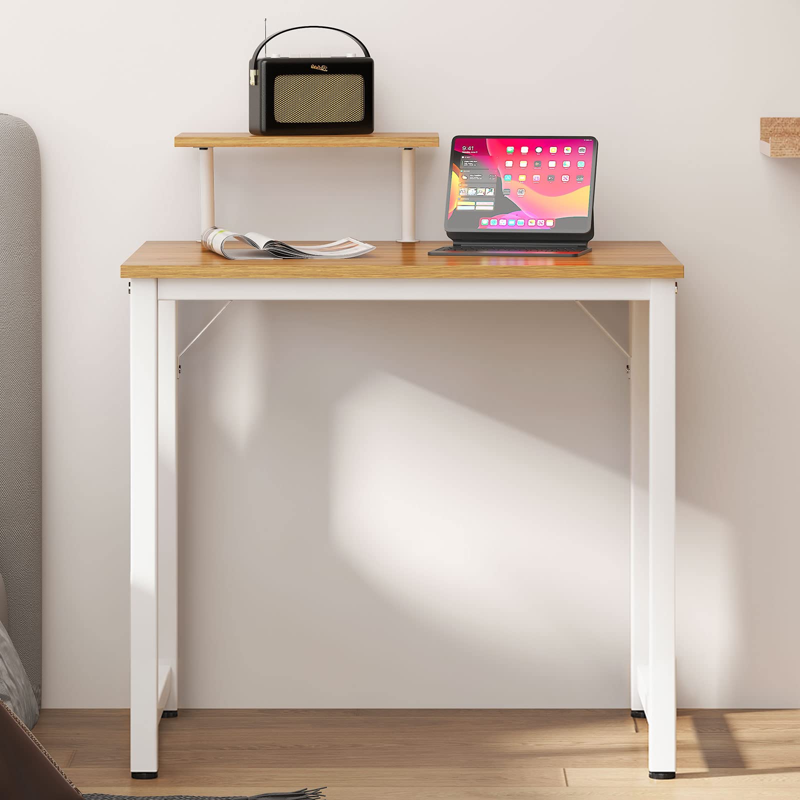 SogesHome Bureau d'ordinateur Table Bureaux 80 x 40 x 75 cm Informatique Meuble de Bureau pour Ordinateur pour Salle à Manger Salon Cuisine Table de Travail en Bois et Acier
