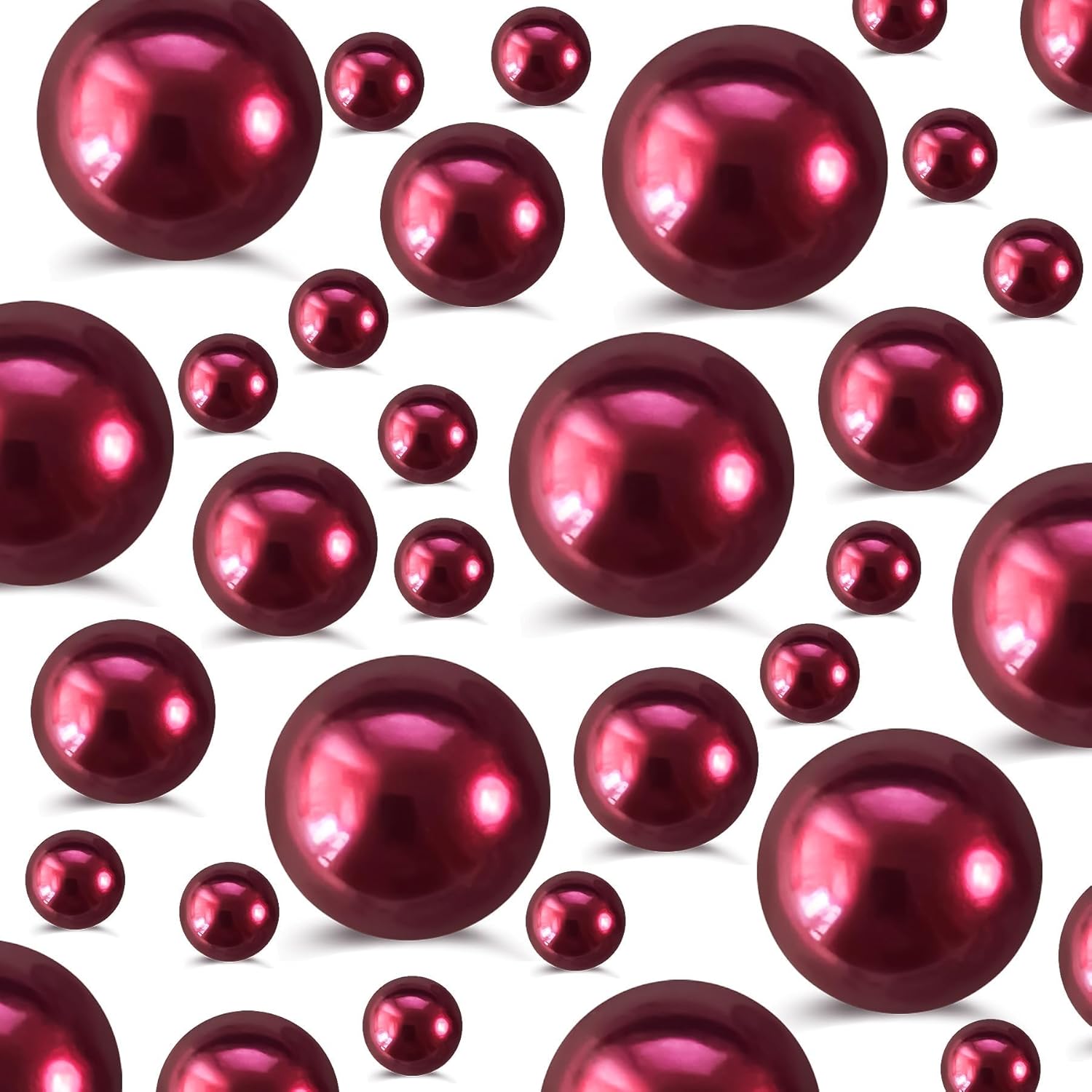 520Pcs WineRed Beads for Centerpieces Decor, Artifical Pearls Vase Filler, Large Beads for Makeup Brush, No Hole Round Pearl Beads for Wedding Birthday Christmas Party Home Decor(18mm 14mm 6mm)