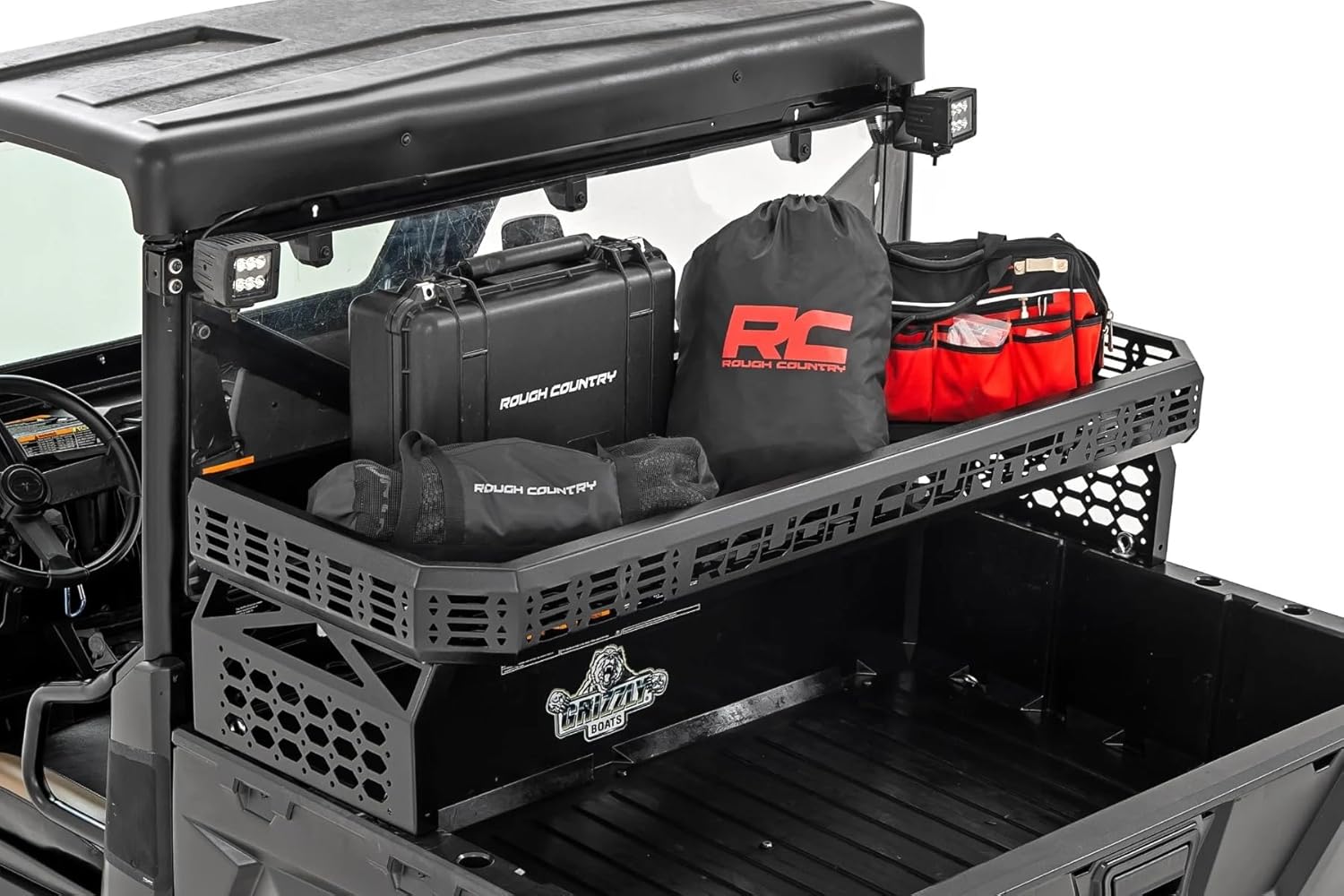 Rough Country Over Bed Cargo Rack for Polaris Ranger/Can-Am Defender (2010-2025) - Adds Elevated Storage Space, Molle Panel Sides, Easy Bolt-on Install