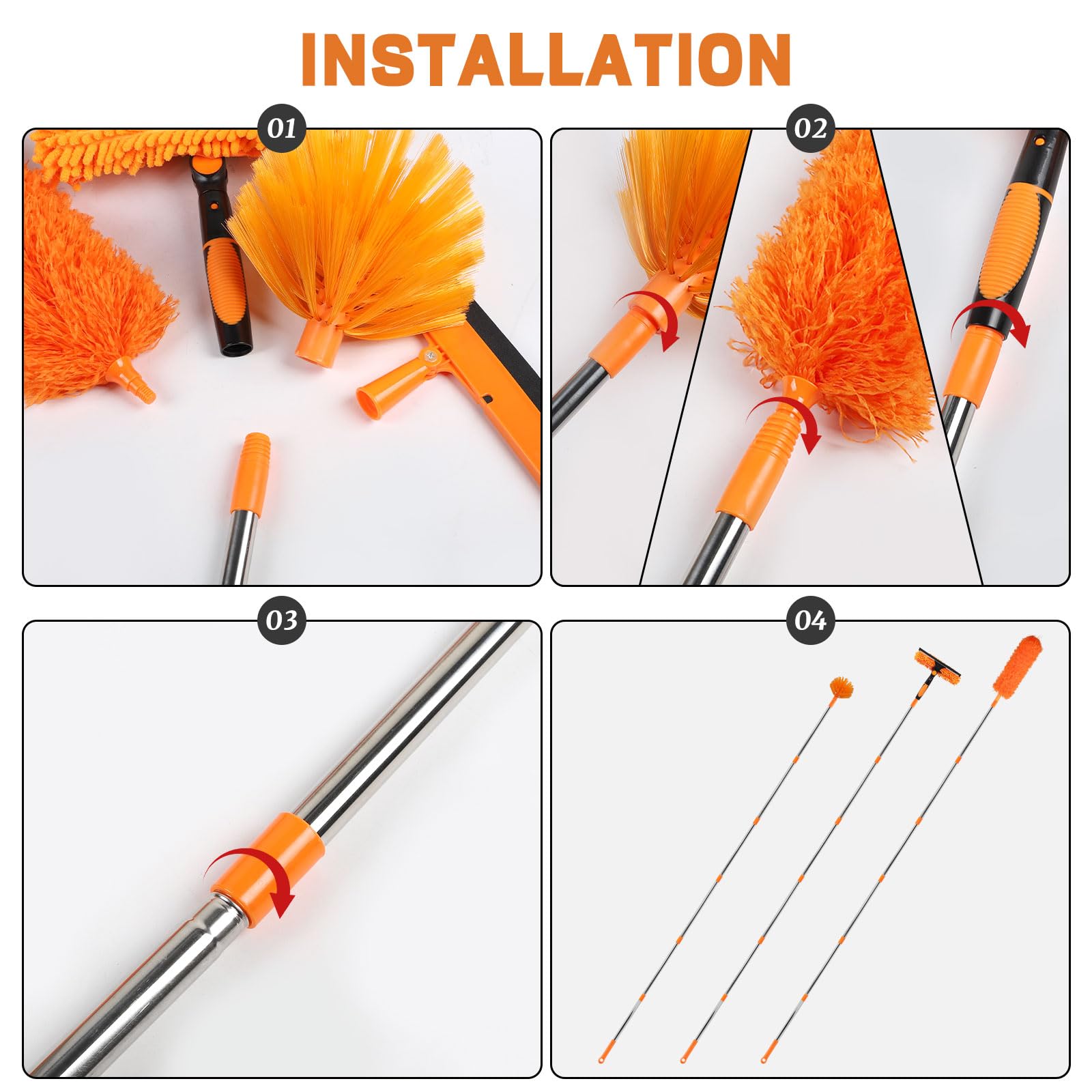 LALAGO Plumero Atrapapolvo, Kit de Limpieza de limpiaparabrisas 2 en 1, Plumero Telescopico Extensible de 1,5 a 4,5 m, Atrapapolvo Microfibra para Limpieza Techo,Ventiladores de Techo Alto (Set B)
