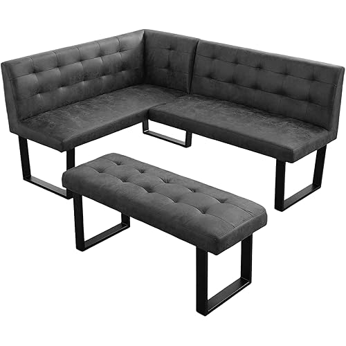 Modern L-Shaped Dining Bench, Vintage Fabric Upholstered Corner Sofa with Metal Legs for Kitchen Nook, Living Room, Dining Room (Right Seat)