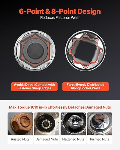 Miniatura 43 de VEVOR Juego de herramientas mecánicas, llaves profundas y estándar de 1/4 de pulgada, 3/8 pulgadas y 1/2 pulgadas, SAE/Métrica, 205 piezas