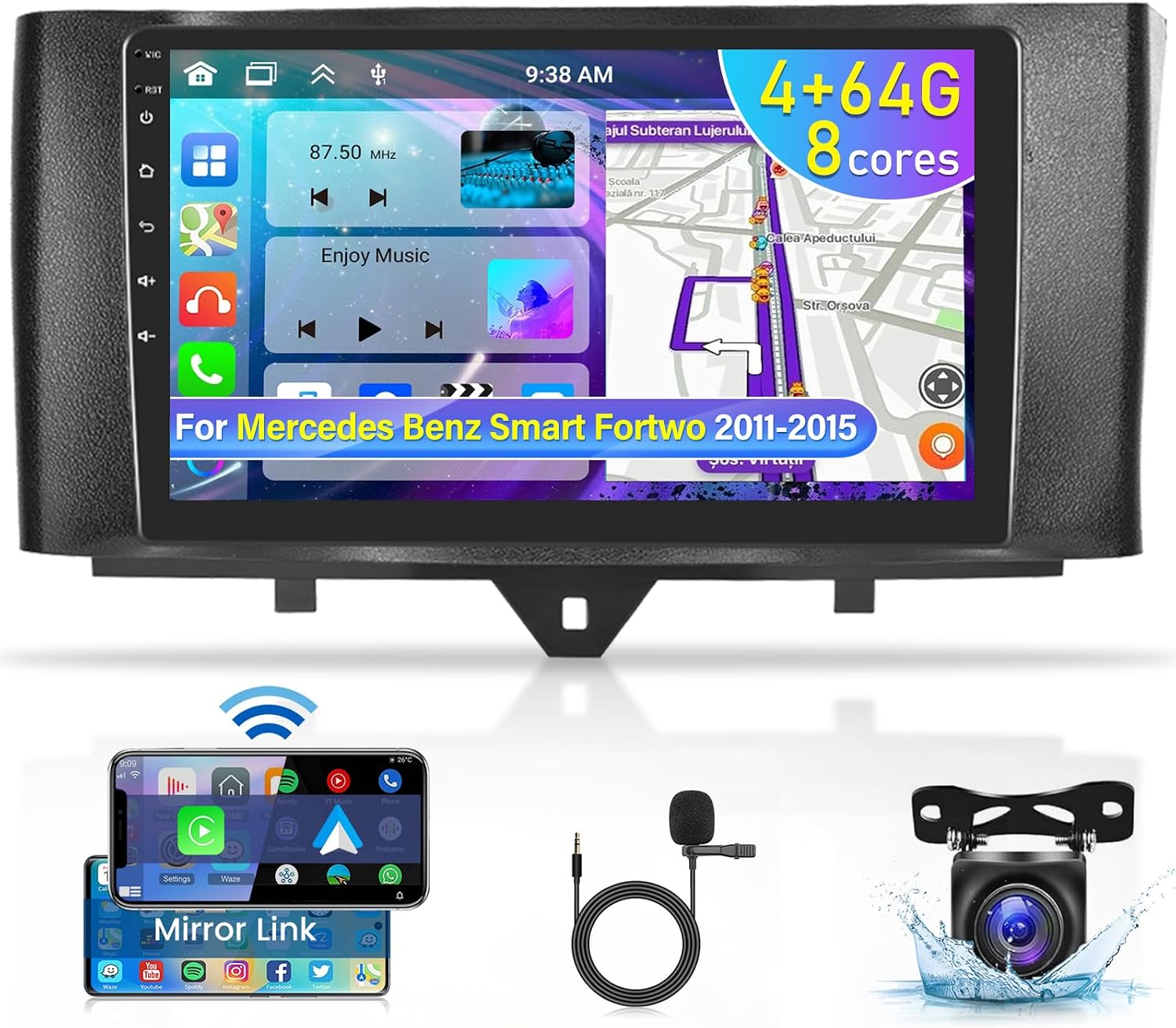 NHOPEEW 4 64G Autoradio für KIA Rio 2012-2015 - 9 Zoll Android Autoradio mit Drahtlos Carplay