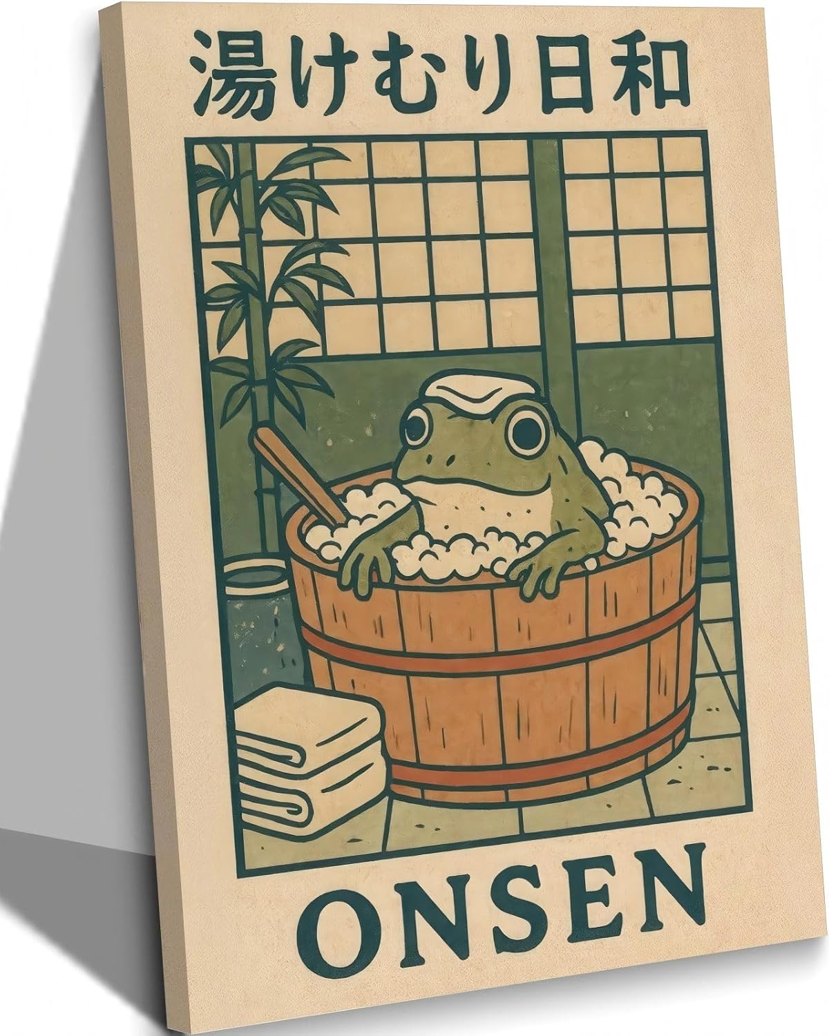 JMBHWD Japanese Canvas Wall Art, Funny Bathroom Wall Art Decor Cute Frog in Bathtub Picture Painting Wall Decor Bathroom for Toilet Shower Room Home Decoration 16x24in