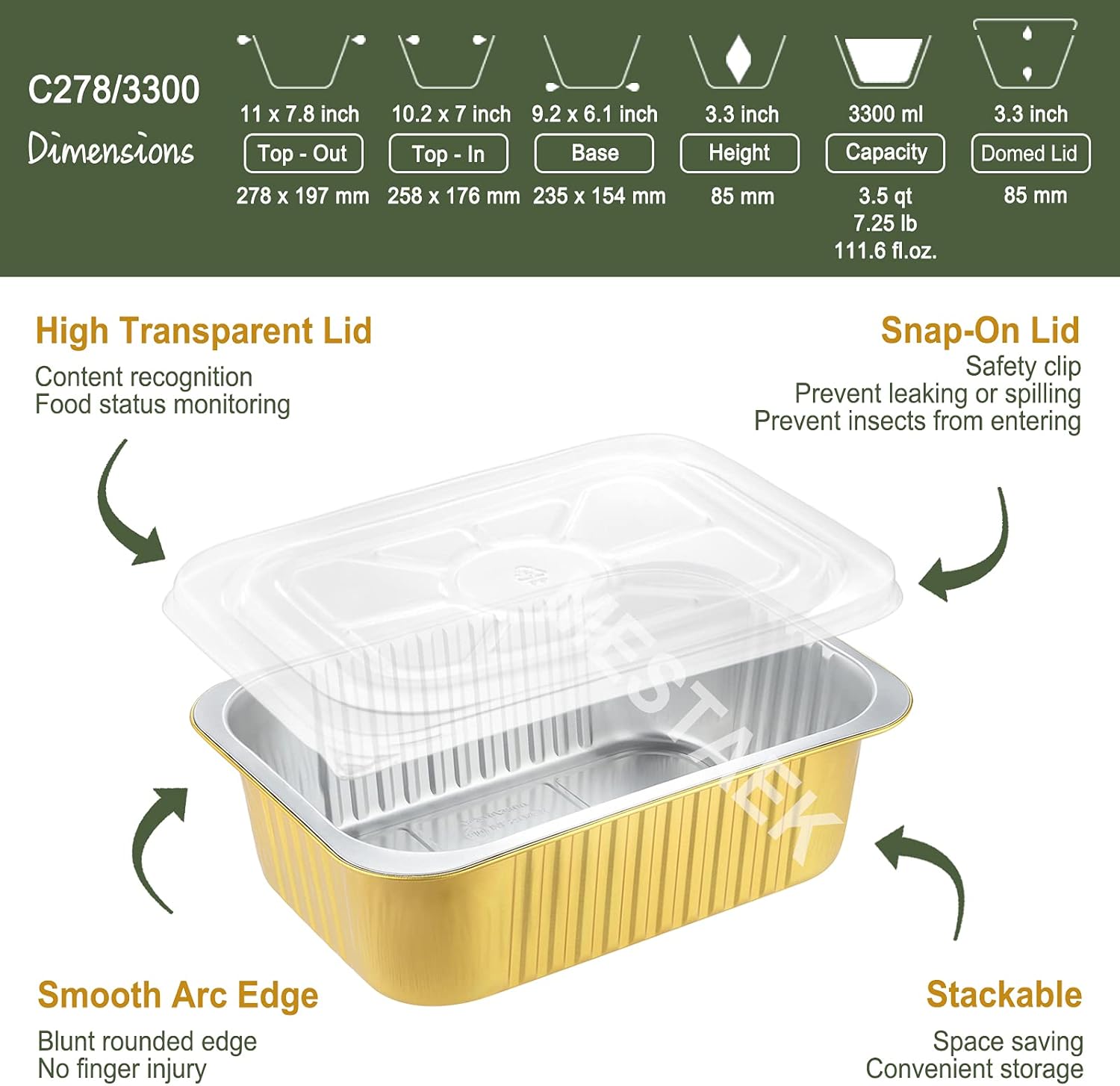 11x8 Sturdy Foil Pans + Snap-On Lids (5 Pack) | 2X Thicker Heavy Duty Reusable Foil Tin 112oz | Grill Oven Microwavable Pan, Pot, Container | 3.3" Deep Disposable Aluminum Foil Pan for Baking, Cooking: Home & Kitchen