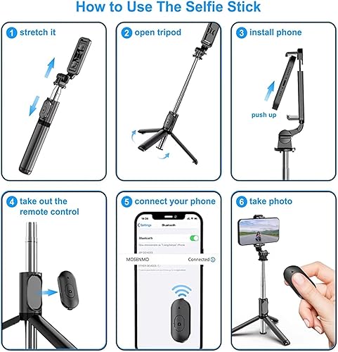 Miniatura 7 de Trípode para selfie stick de 40 pulgadas con control remoto inalámbrico, trípode extensible para iPhone y Android, soporte de trípode portátil de