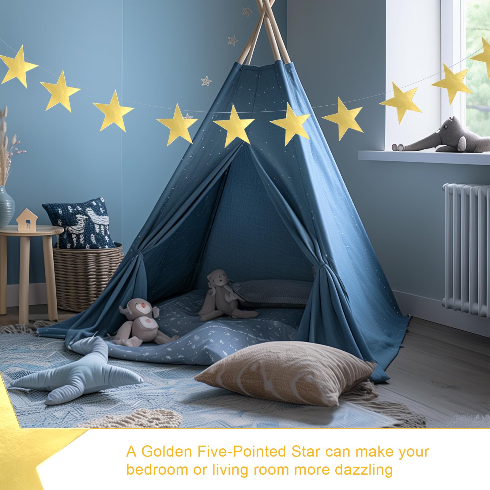 Estrellas de Papel Dorado 15 cm Set 48 piezas de Estrellas de Papel DIY, Decoración de estrellas Oro Adesivas para Pared, Ventana, Fiesta, Boda, Navidad Estrellas de papel Grandes Brillantes