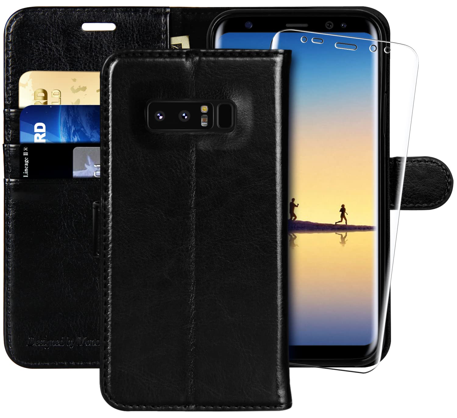 MONASAY Galaxy Note 8 Wallet Case, 6.3 inch, [Screen Protector Included][RFID Blocking] Flip Folio Leather Cell Phone Cover with Credit Card Holder for Samsung Galaxy Note 8 Black