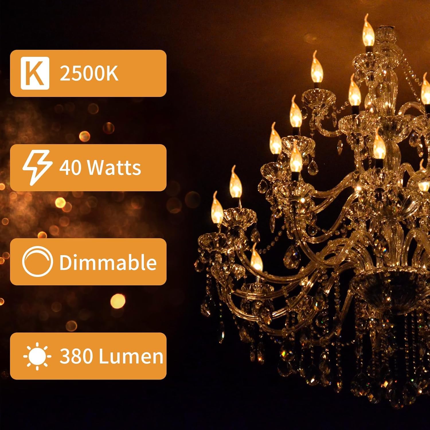 COLWATT 4 Stück E12 Kerzenglühbirnen 40W Warmweiß 2500K 380 Lumen Dimmbar Kronleuchter Glühbirnen für Deckenventilator, Anhänger oder Außenbereich, CA10 Klar Kandelaber Sockellampen