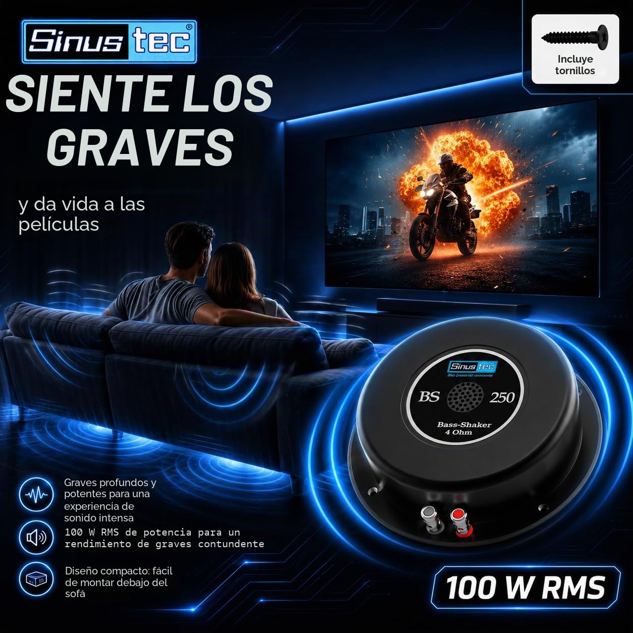 14019 BS-250 - Transductor de Vibraciones (bodyshaker), 4 ohmios, Color Negro