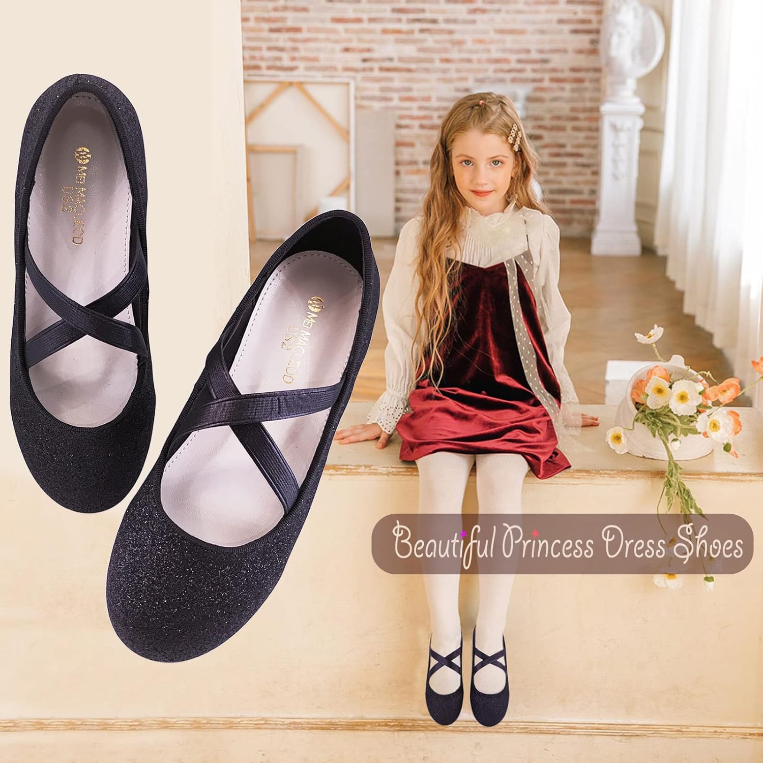 Mei MACLEOD Girl's Mary Jane Shoes Ballerina Shoes, Princess Dress Shoes for Party Wedding - Image 2