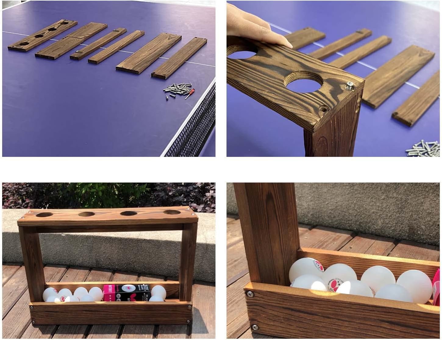Table Tennis Paddle Holder Rack Rustic with Pre-Buried Sleeves Bolt Crack-Preventing Design Wood Ping Pong Ball Wall Mounted Storage Shelf (Rustic Wood)
