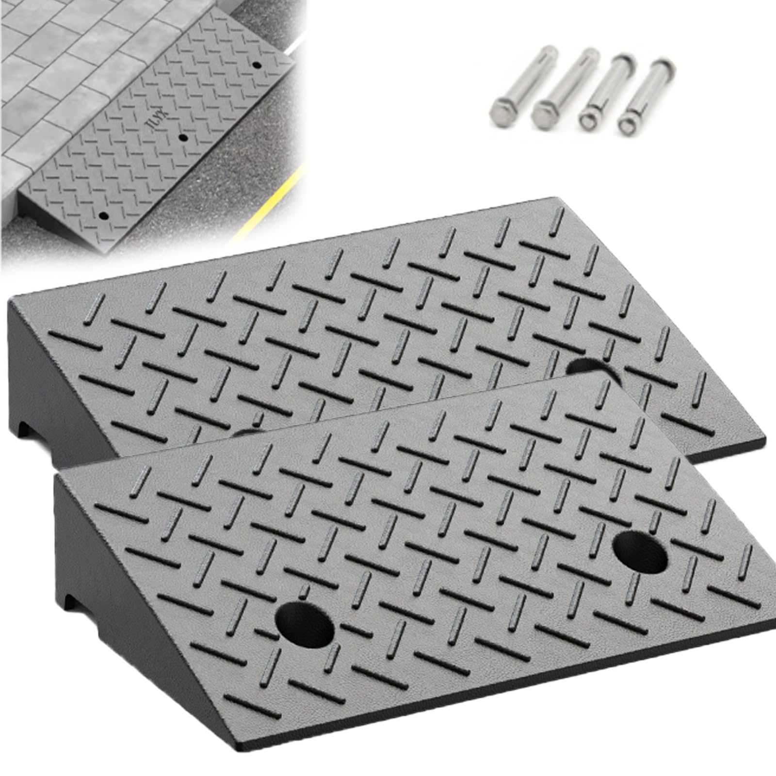 KRXSOBNV Threshold ramp, 2PCS Rubber 11023 Lbs Load Capacity, Threshold & Wheelchair Ramp for Trucks, Low Cars, Bicycles(4in 2pcs)