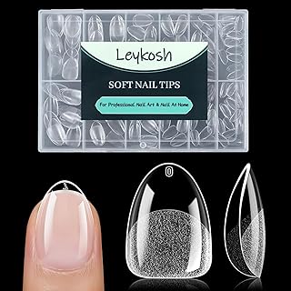 Extra Short Almond Nail Tips - 216pcs Soft Gel Full Cover Fake Nails, 70-Grit Pre-Sanded Matte Clear Press on Nails for Extension, DIY Home Manicure with 12 Sizes