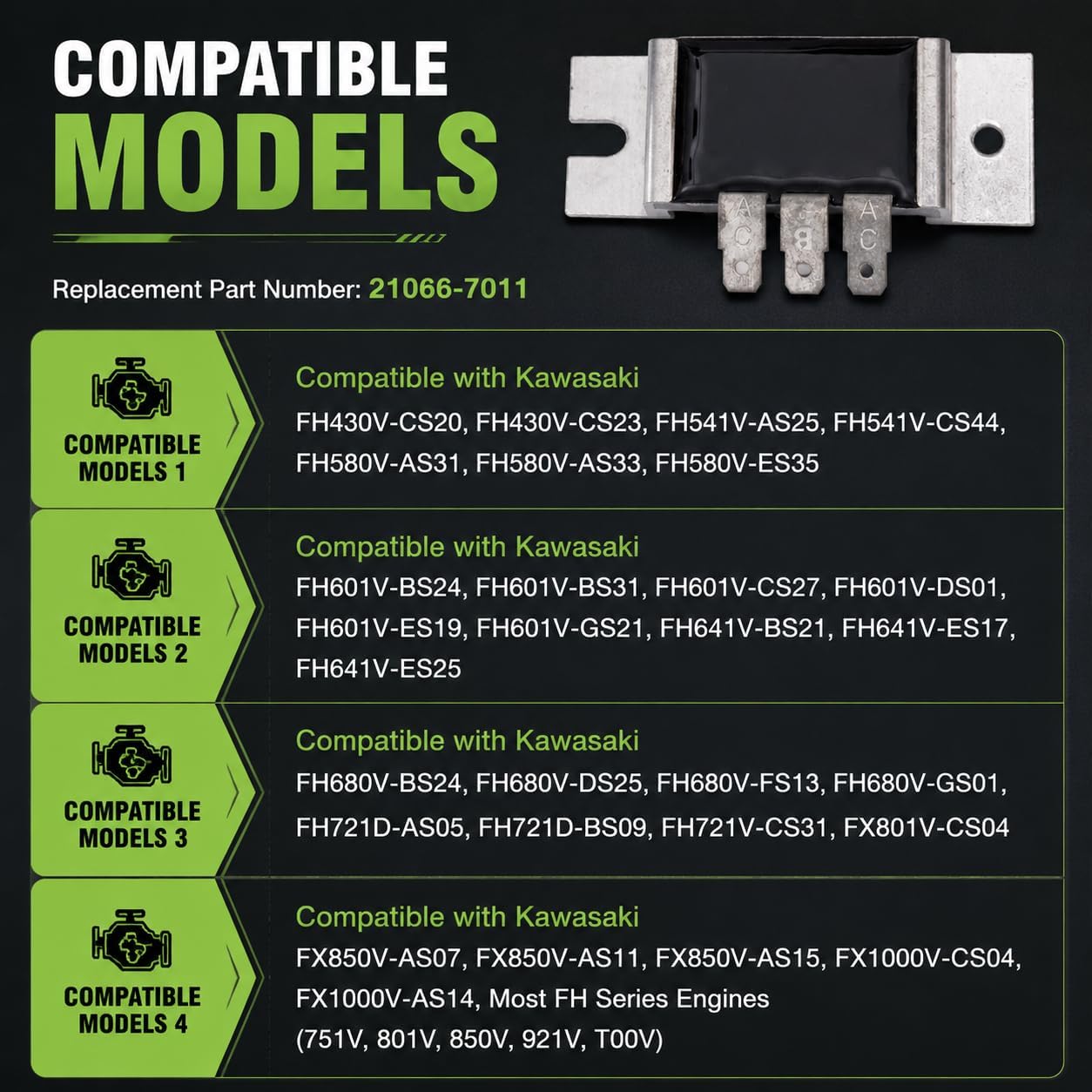 2 Packs 21066-7011 Voltage Regulator Compatible with Kawasaki FH430V-CS20 FH430V-CS23 FH541V-AS25 FH541V-CS44 FH580V-AS31 FH580V-AS33 FH580V-ES35 FH601V-BS24 FH601V-BS31 FH601V-CS27 Engines