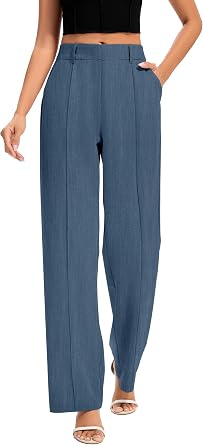 FUNYYZO Women Dress Pants High Waisted Work Slacks Pants Dressy Casual Straight Leg Elastic Waist 2026 Summer Trousers