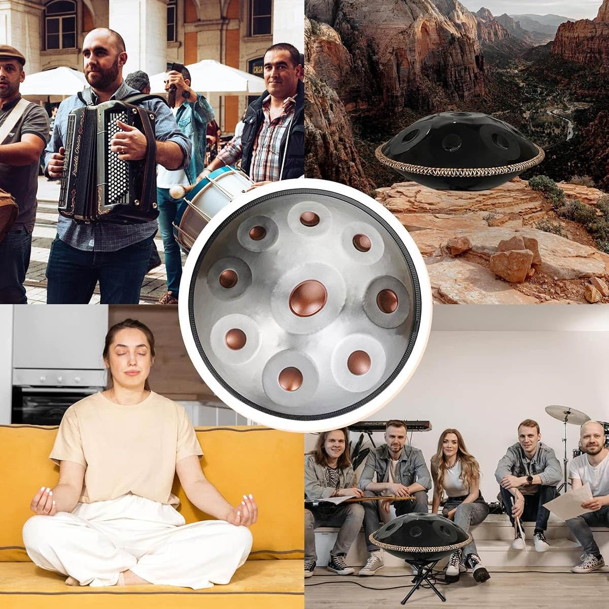 Tamburo a Mano Handpan 22 Pollici 432Hz/440Hz Strumento Musicale in Re Minore con 9/10/12 Note, Tamburo in Acciaio con Borsa, Supporto e Bacchette per Meditazione e Yoga(Deep Purple,440HZ/12Note)