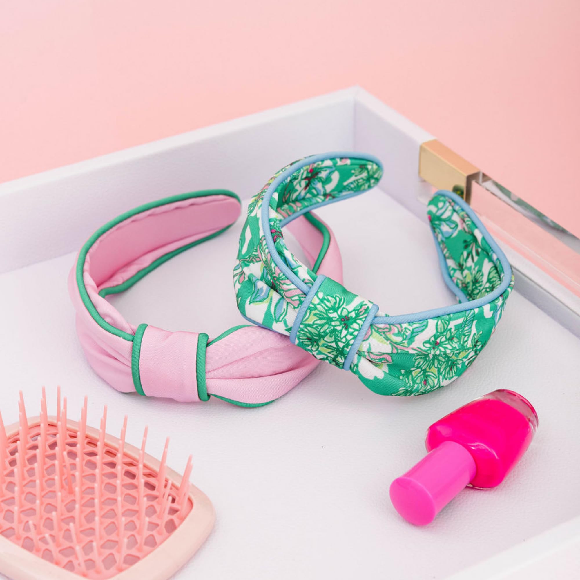 Lilly Pulitzer Pink & Green Pearl Knotted Headband Slim Knot Embellished Headband | Putting Green | Lilly Pulitzer main image 4