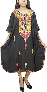 Womens Maxi Midi Caftan Dress Black Embellished Boho Kaftan One Size